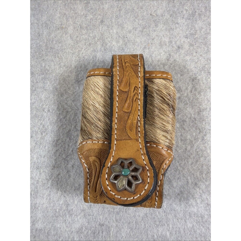Cowboy Western Leather Hair-on-Hide Cell Phone Case Pouch Holister Concho